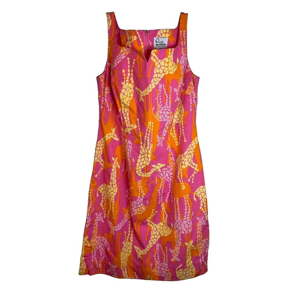 RARE Lilly Pulitzer VTG Pink Orange Giraffe Print Sleeveless Shift Safari‎ Sz 10